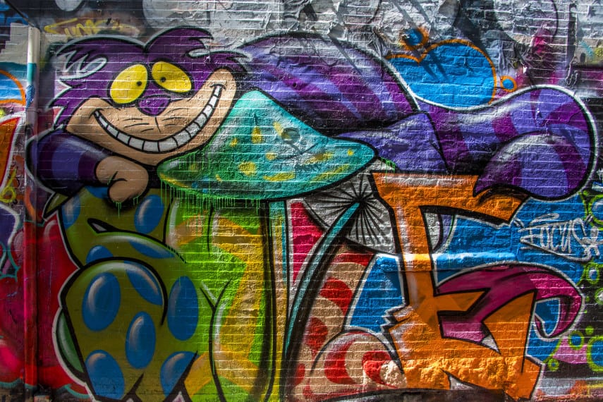 mural with brightly colored graffiti