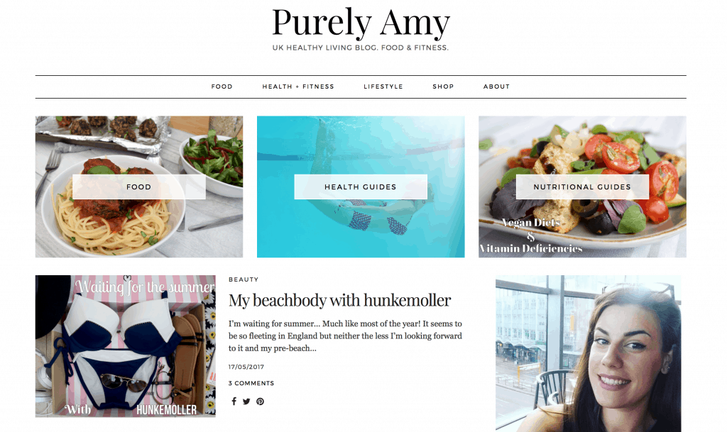 screenshot from the Purely Amy website