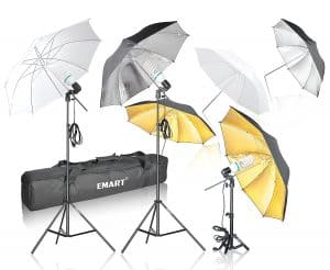 Emart 1575W  Umbrella  Lighting Kit With Translucent White & Black/silver & Black/Gold