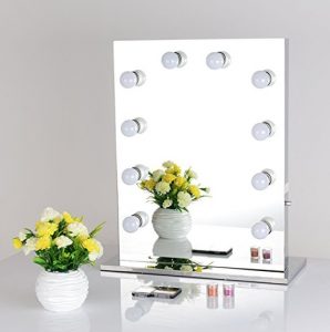 Chende Tabletop or Wall Mount Vanity Mirror with Dimmable Light Bulbs