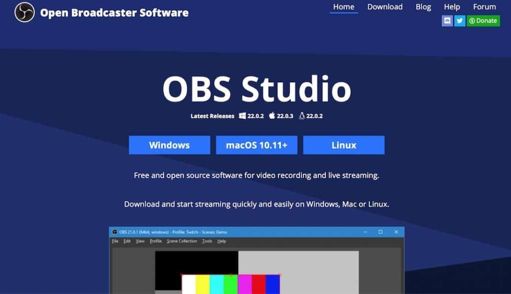 Screenshot OBS Studio twitch streaming software