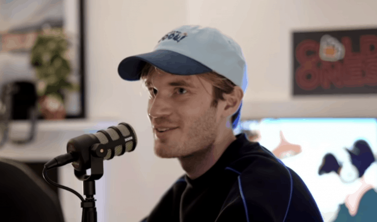 PewDiePie talking into the microphone