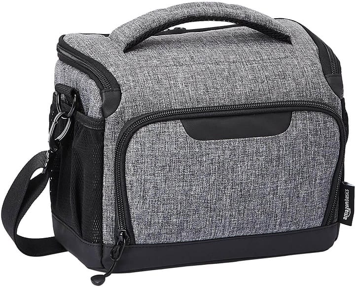 gray compact camera shoulder bag