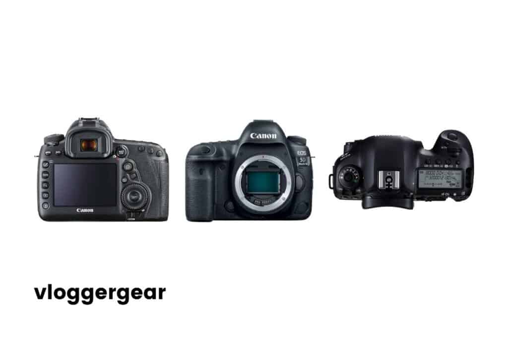 Black Canon EOS 5D Mark IV: front, side, and top angles.