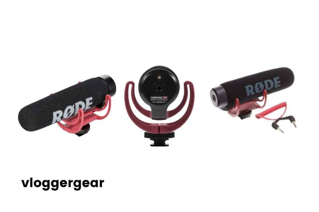 Black and Red Rode VideoMic Go with base, in 3 positions