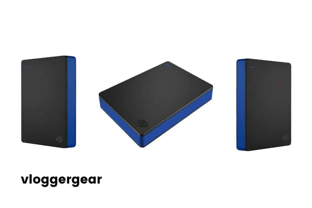 Black and Blue Seagate Game Drive 4TB front and side image
