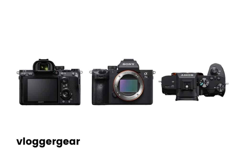 Black Sony a7 III photo from three positions: front, side, and top.