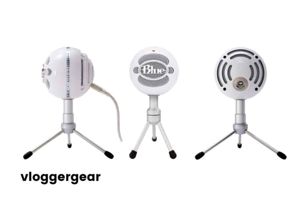 White Blue Snowball ICE USB Mic, photo from the front, from the side and from the back