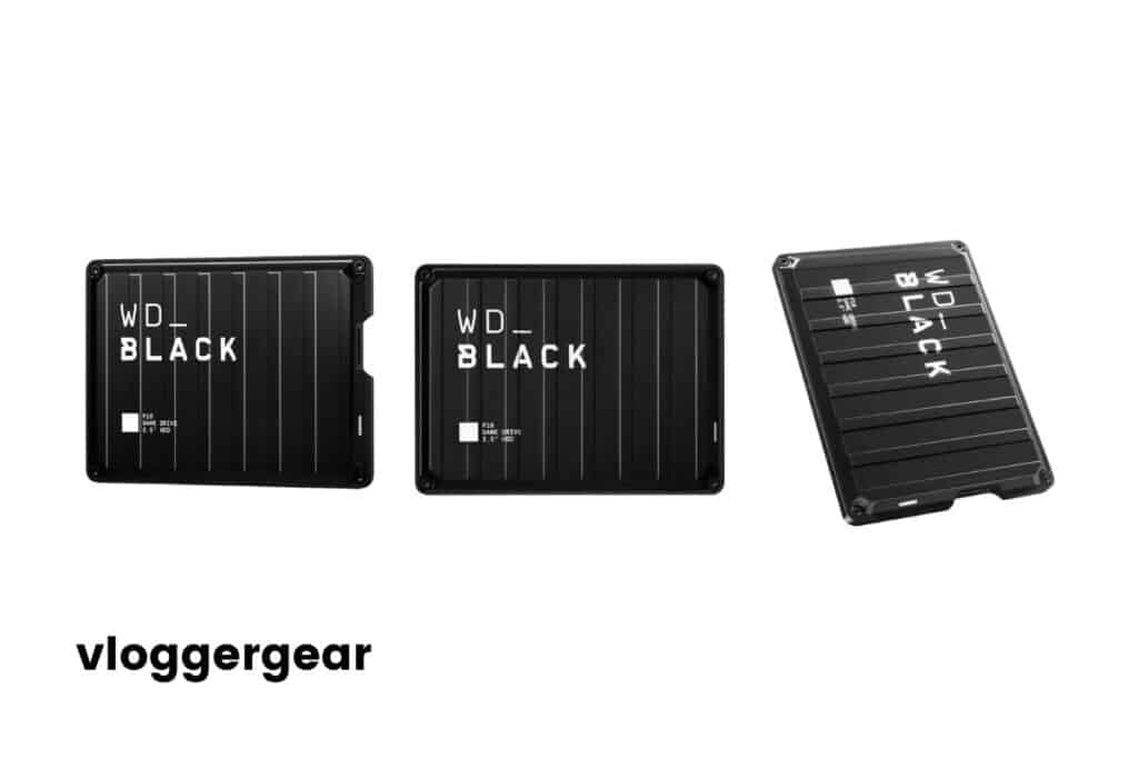 Black and White WD Black 5TB P10 Hard Drive front and side image